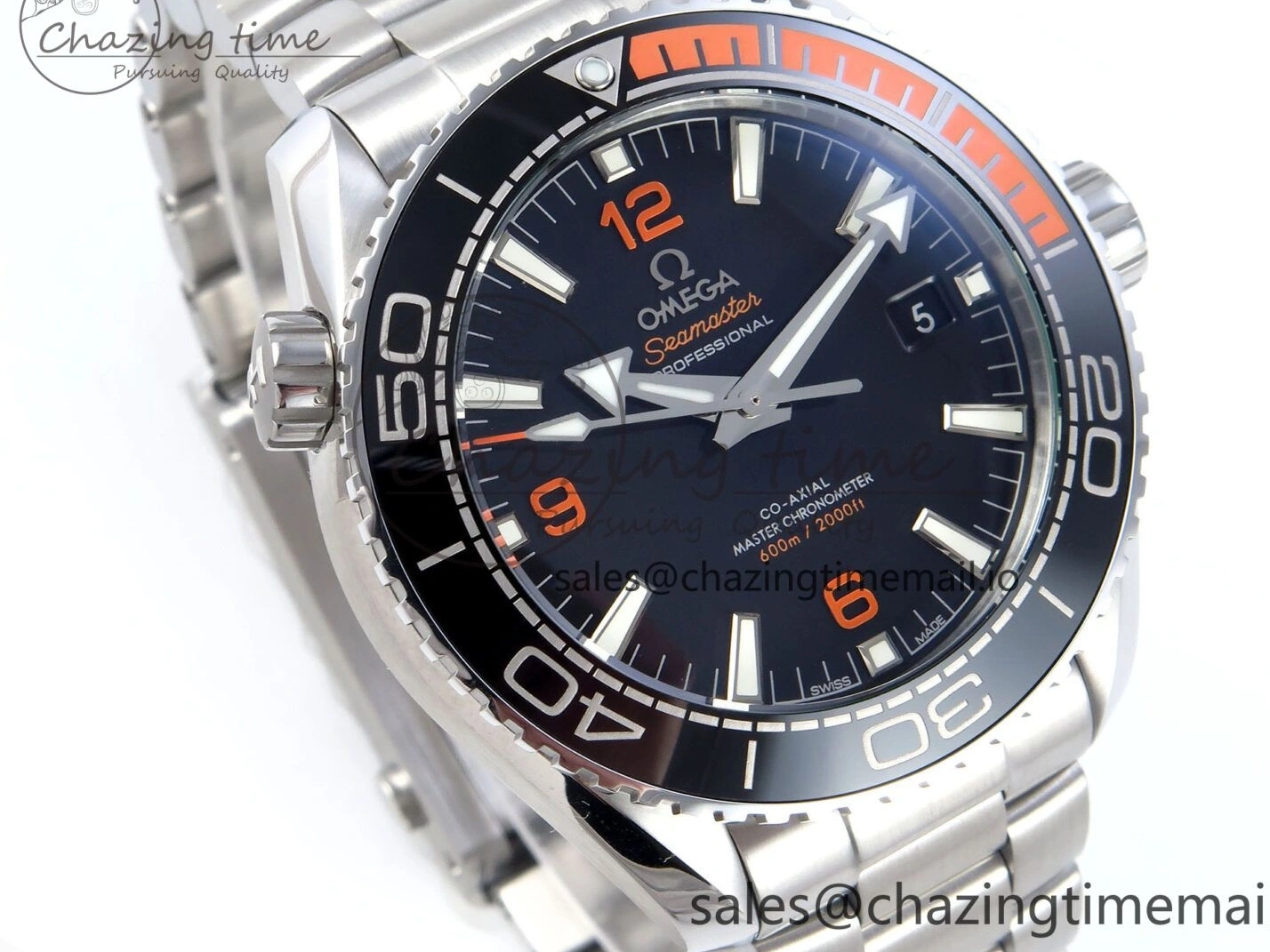 0223 WrinkleFree Seamaster Planet Ocean 600M 43.5mm SS SCF 1:1 Best Edition Black Orange Bezel Black Dial on SS Bracelet A8900 Super Clone 7682